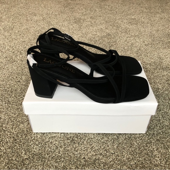 NWT LACUONE BLACK 3” STRAPPY SANDALS HEELS SIZE 7 - Picture 4 of 8